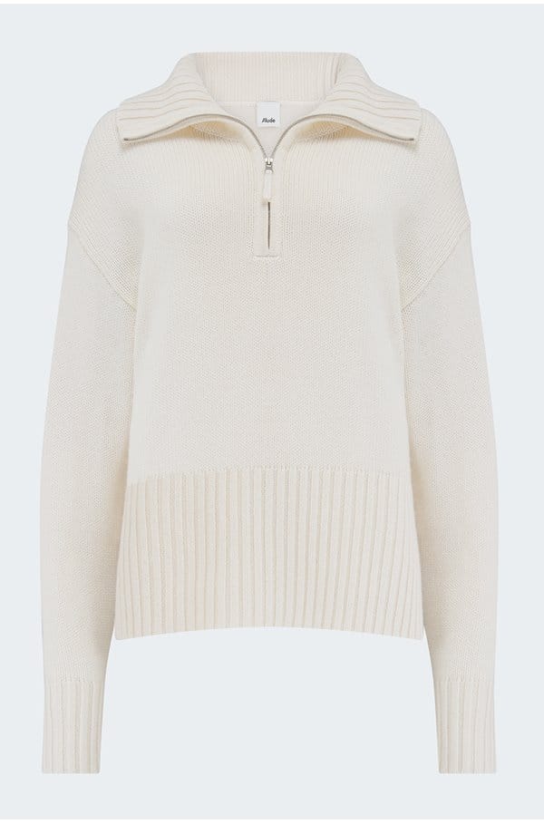 zip collared sweater in cream