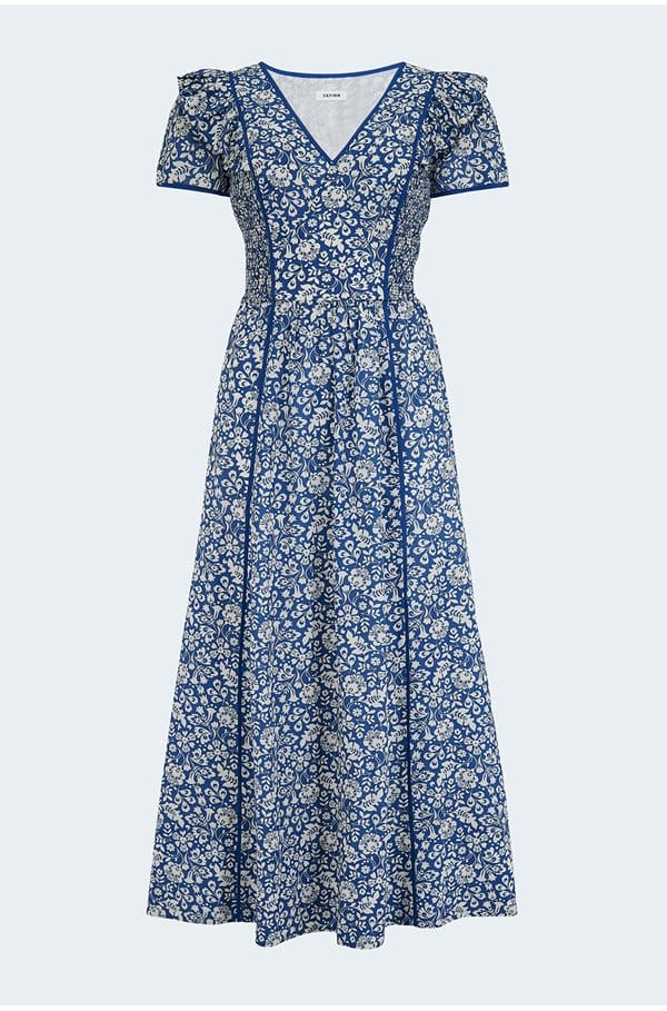 maeve dress in blue mono floral print 