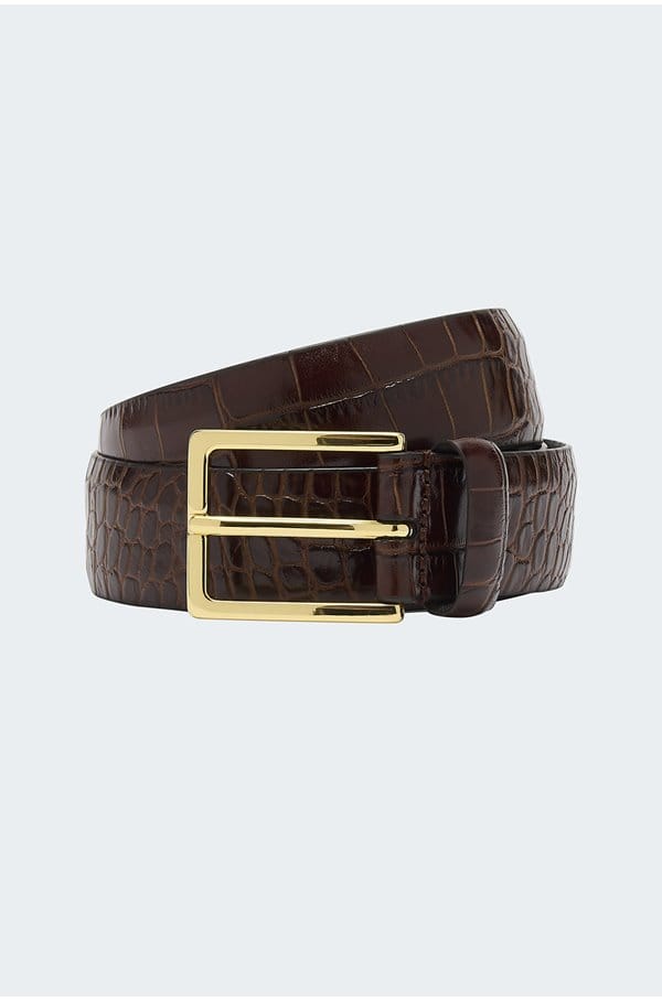 snakeskin belt in dark brown