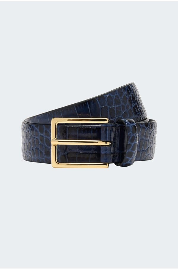 snakeskin belt in navy