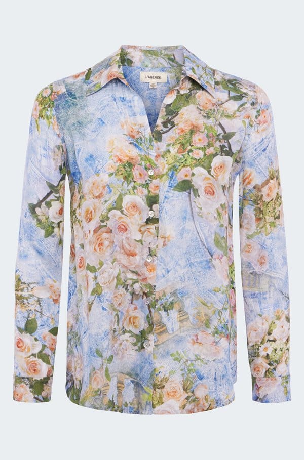 nina long sleeve blouse in multi floral denim