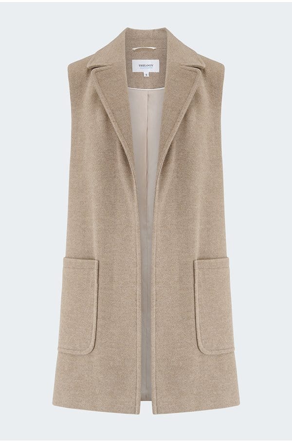 edge to edge gilet in beige