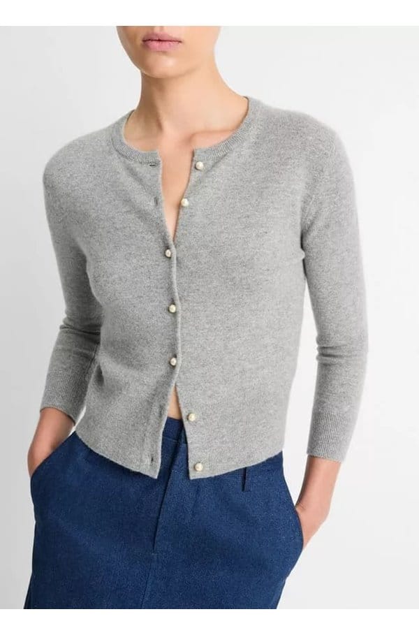 pearl cardigan in mid grey