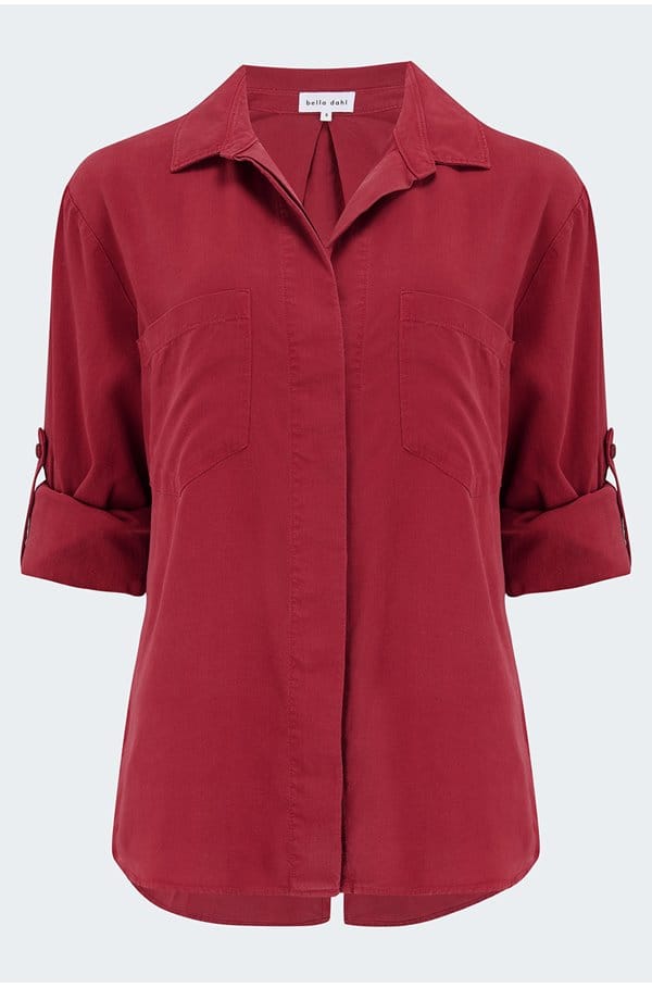 split back button down shirt in ruby red