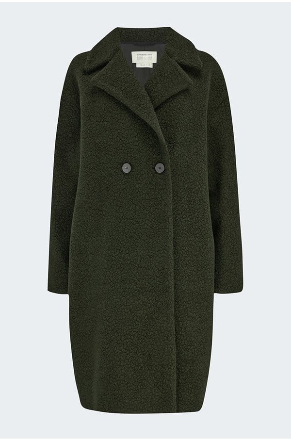 dropped shoulder coat in mossy green