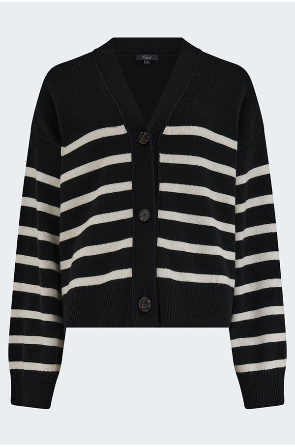 geneva cardigan in black oatmeal stripes