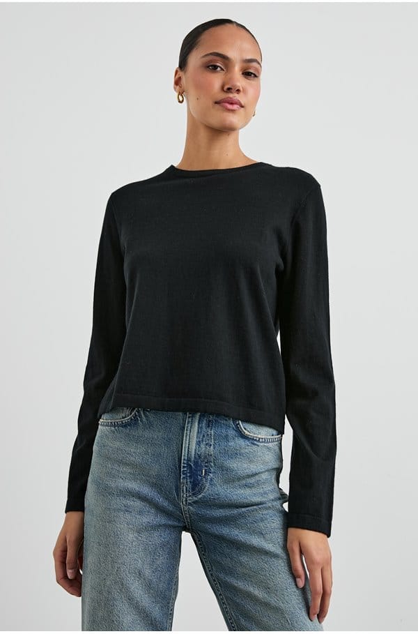 cotton cashmere long sleeve tee in black