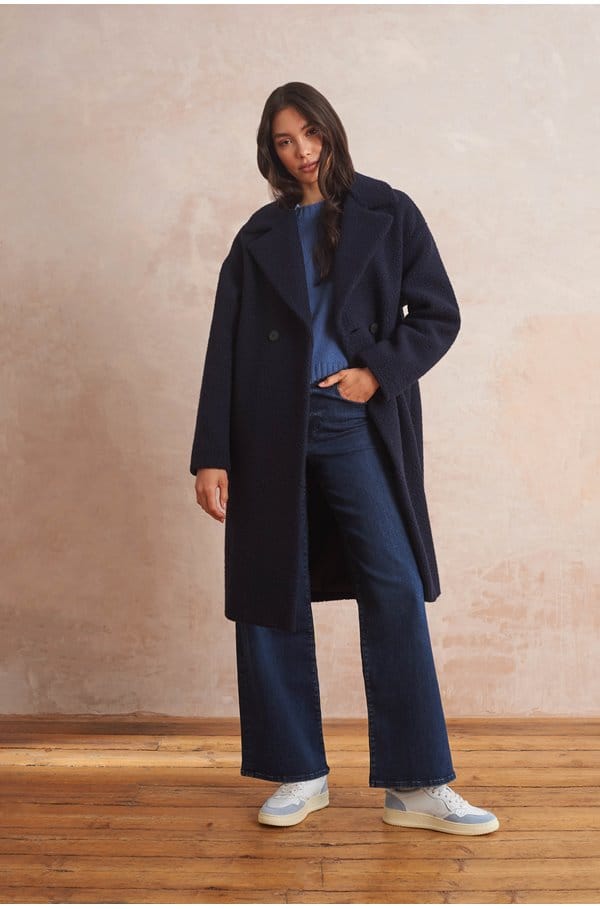 dropped shoulder coat in navy