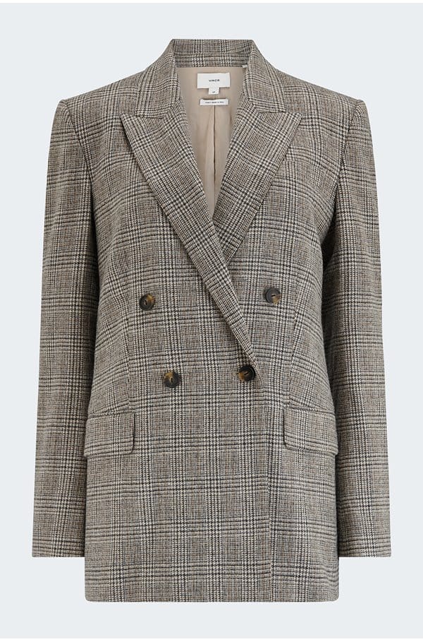 plaid double breasted jacket in heritage grey