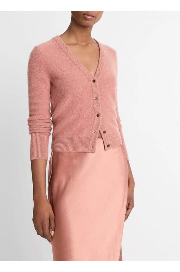 boiled cashmere cardigan in vintage rose