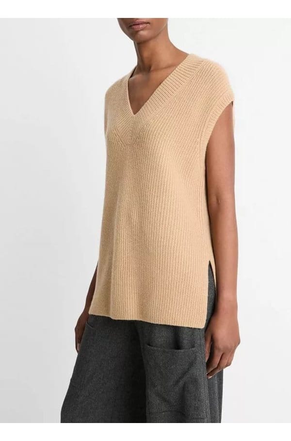 rib v-neck tank in camel