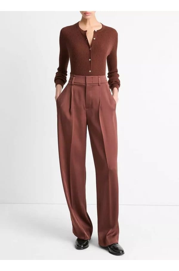 satin wide leg trouser in dark rosewood