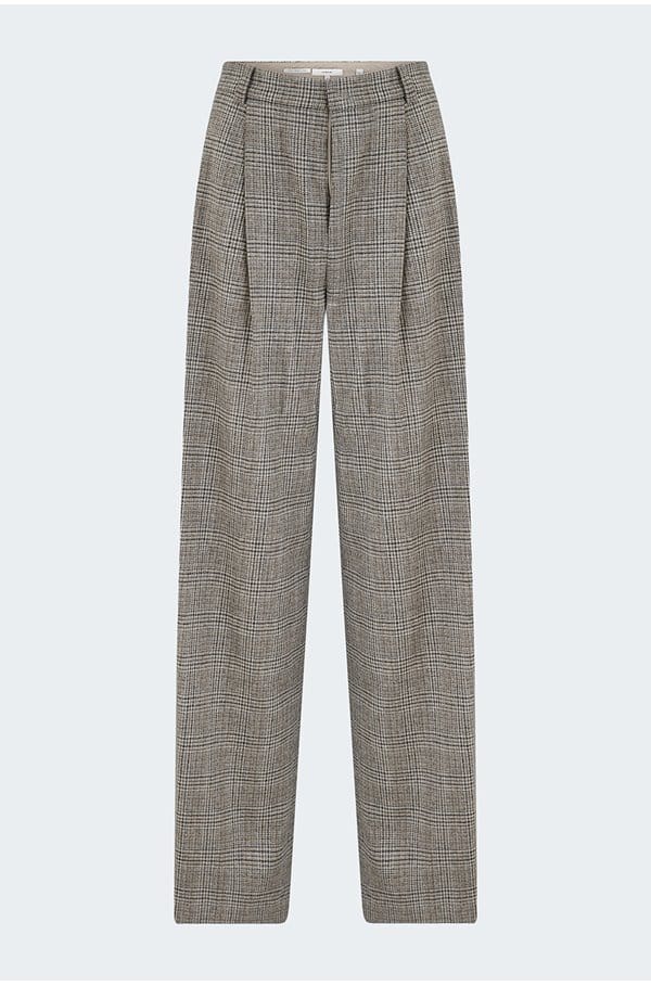 high rise wool blend plaid trouser in heritage grey