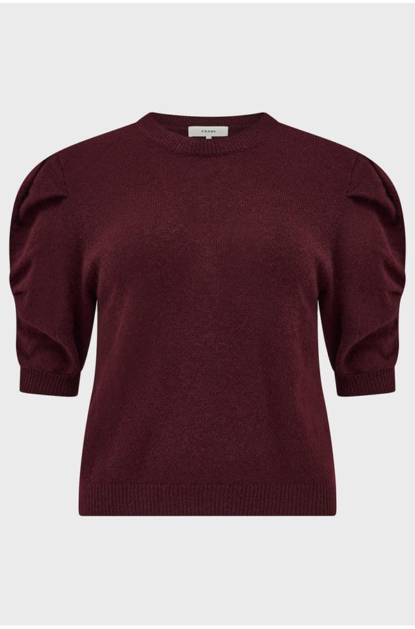 ruched sleeve sweater in wine