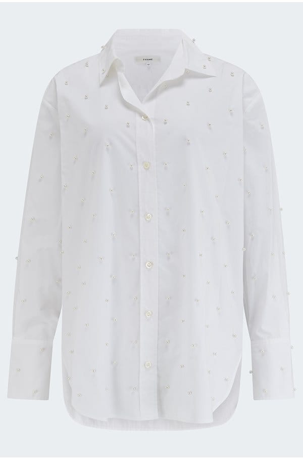 oversized pearl shirt in white