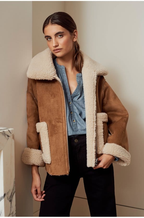 vera shearling jacket in tan cream