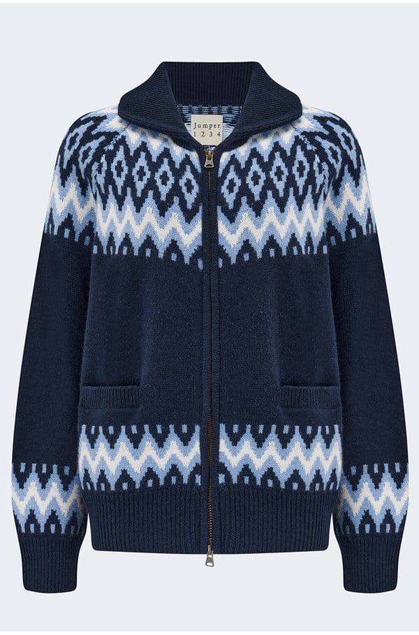 ski zip cardigan in navy hortensia