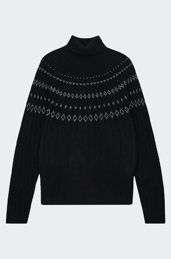 rib ski roll neck in black 