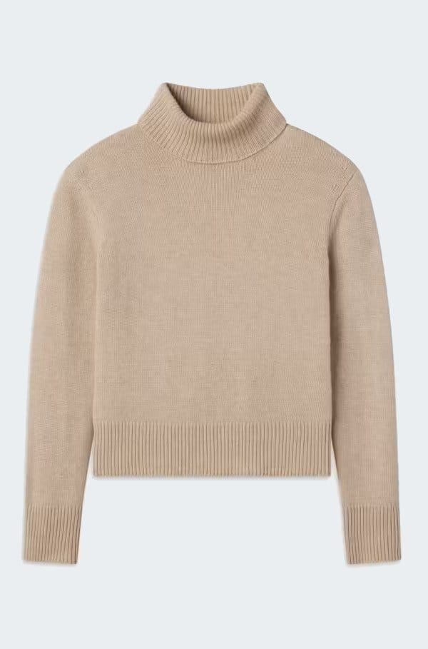 cashmere turtleneck sweater in oatmeal heather