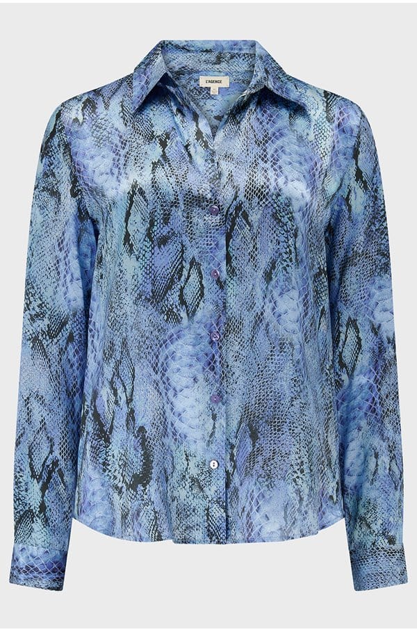 tyler long sleeve blouse in blue snakes