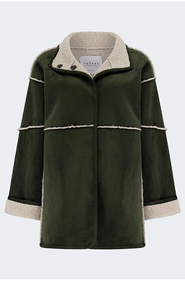 albany reversible shearling coat in khaki