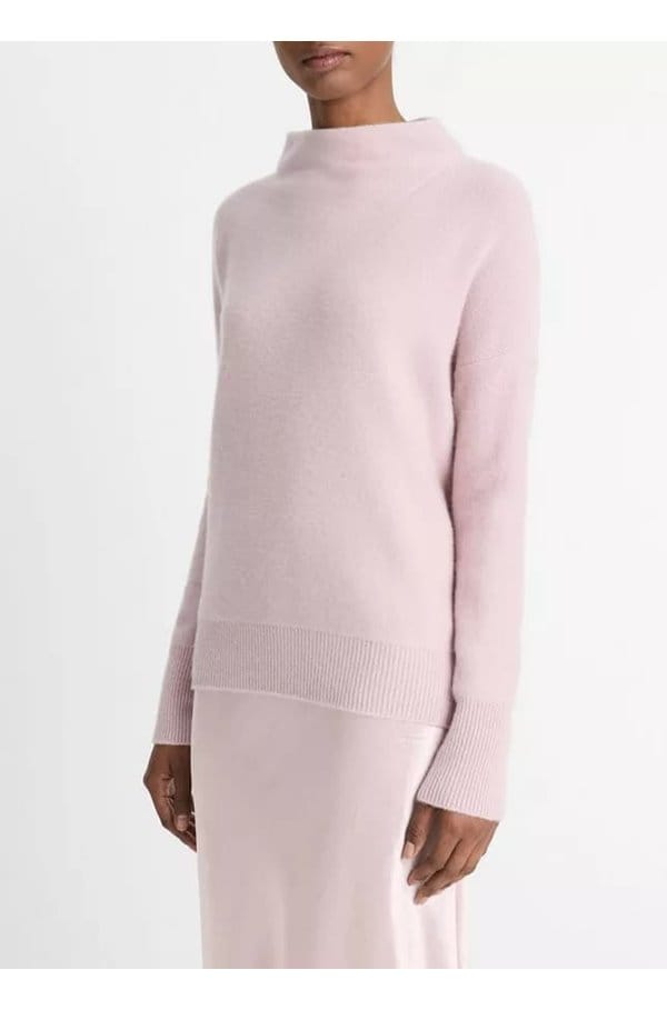 plush cashmere funnel neck sweater in orchid stone