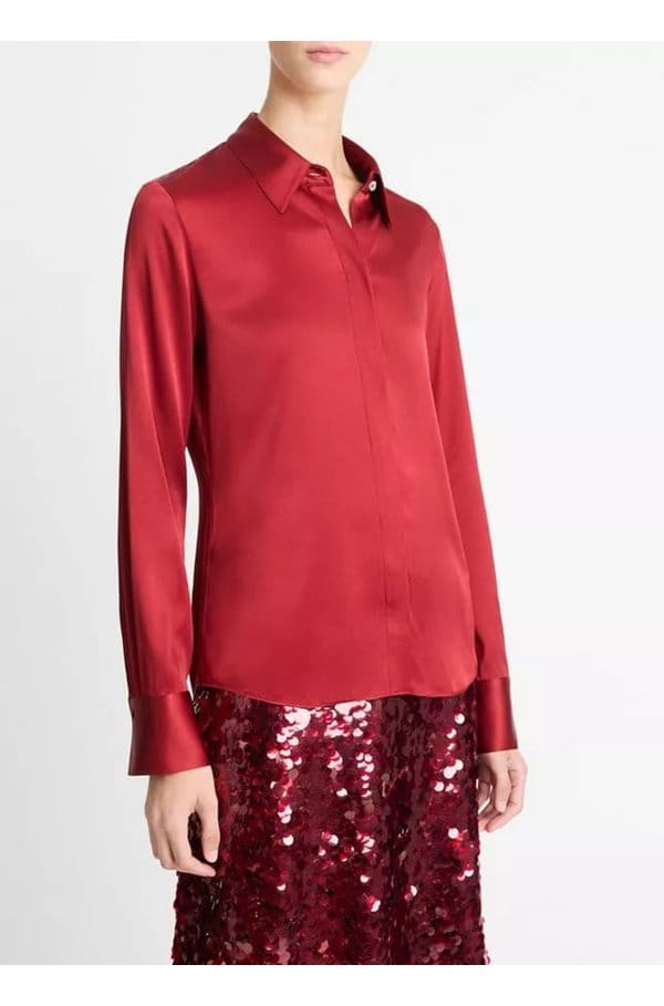 satin slim fit shirt in ruby ink