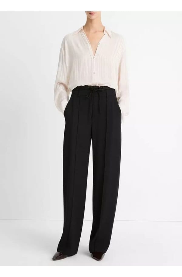 double waist drawstring trouser in black