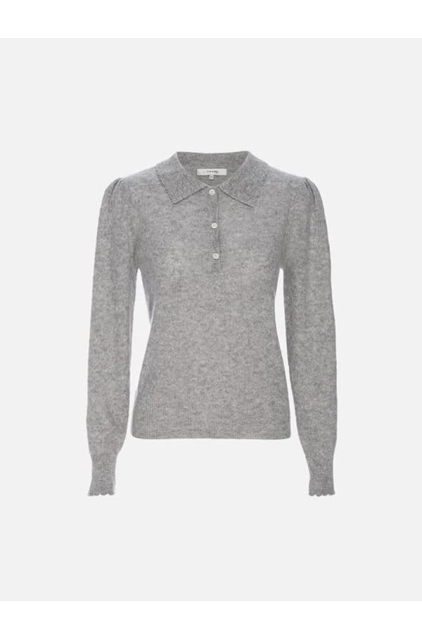 scallop polo sweater in heather grey