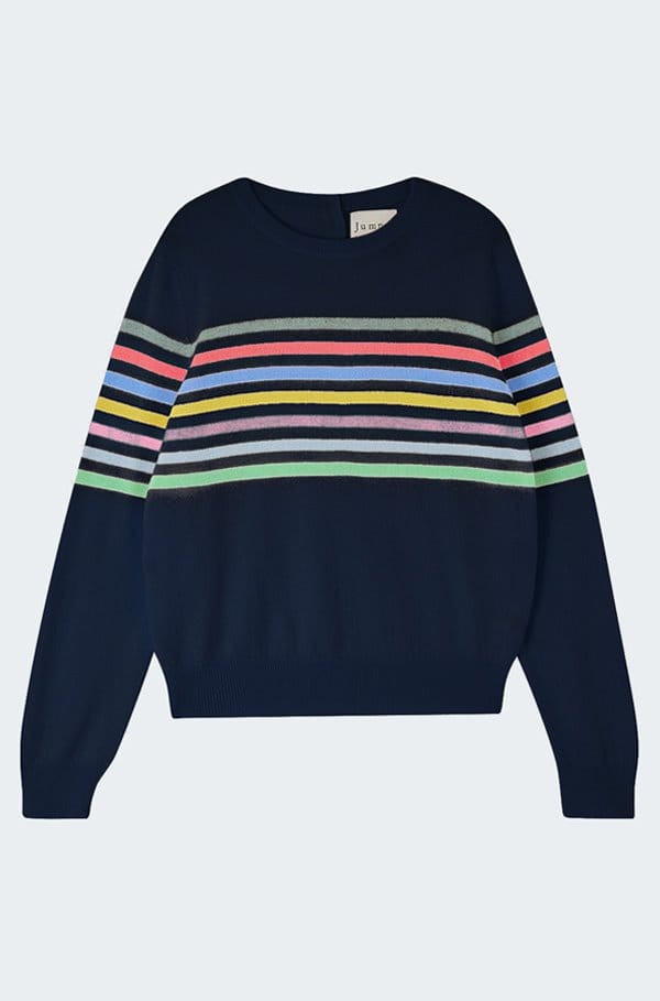 stripe block crew in navy multi stripe