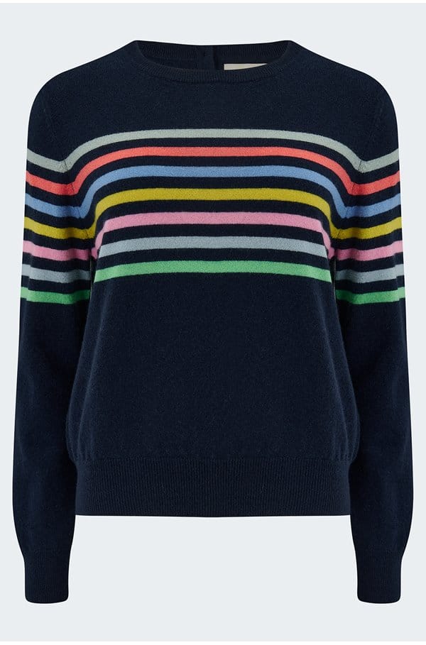 stripe block crew in navy multi stripe