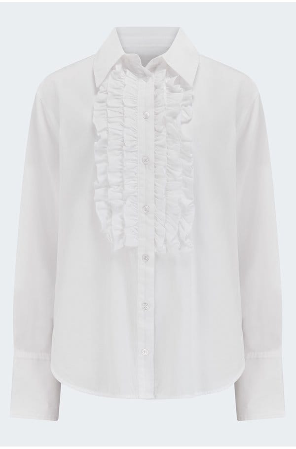 ruffle tuxedo shirt in white