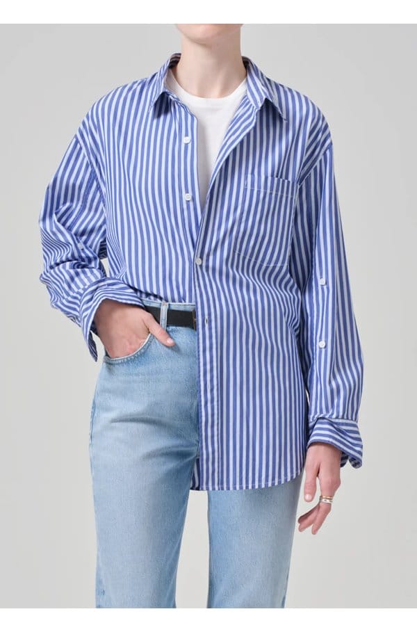 kayla shirt in navy mesa stripe