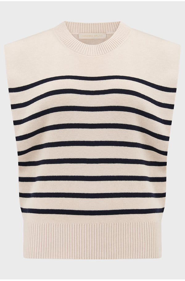 cassandra sleeveless sweater in ecru marine