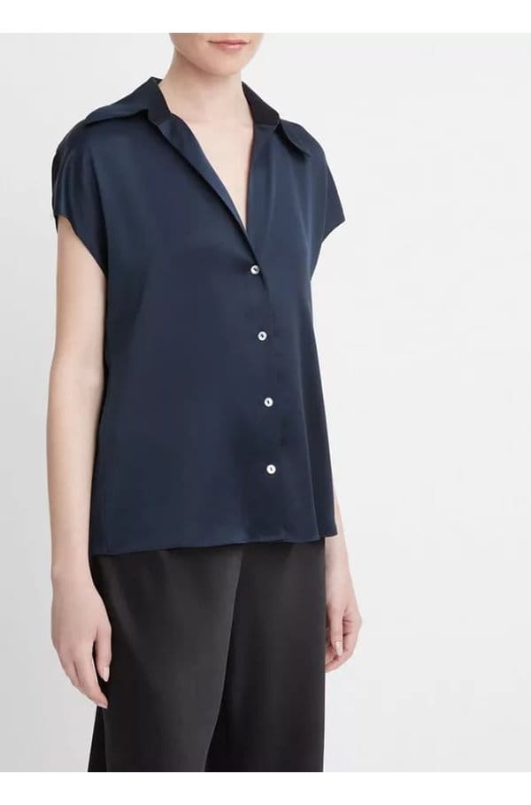 cap sleeve ruched blouse in coastal