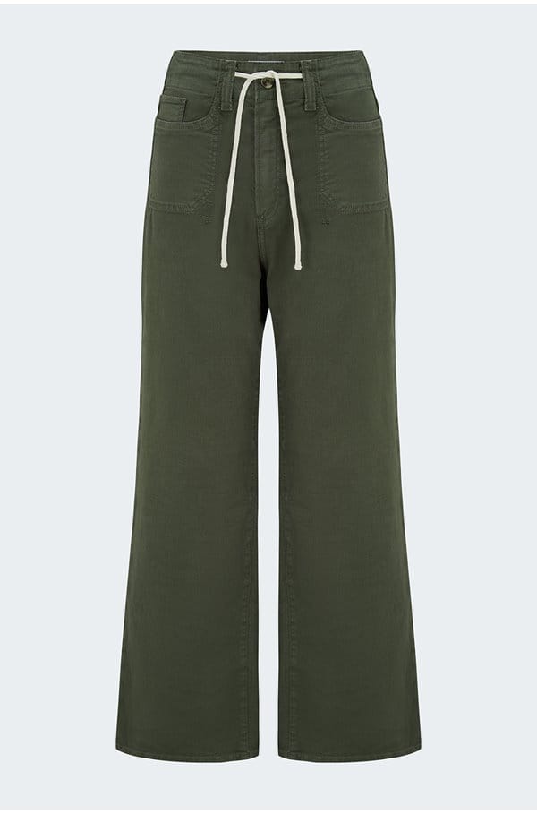 ari tie waist trouser in vintage forester green