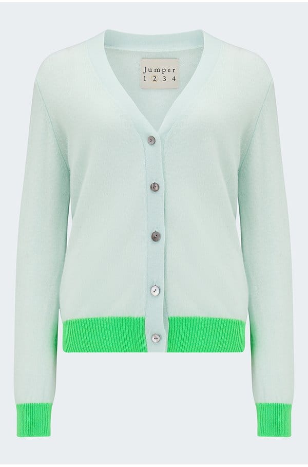 contrast cardigan in neon green noor