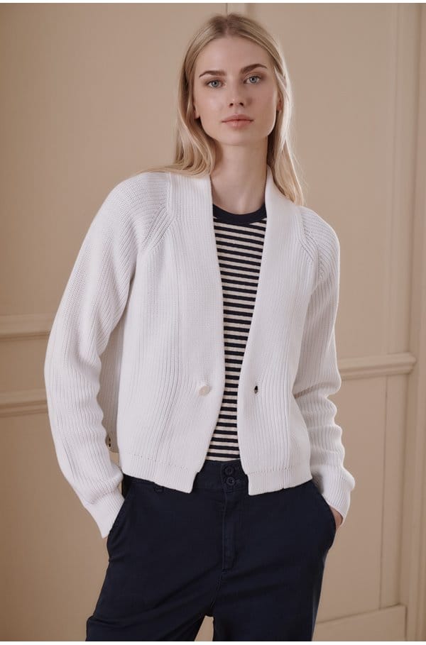 cotton rib cardigan in white