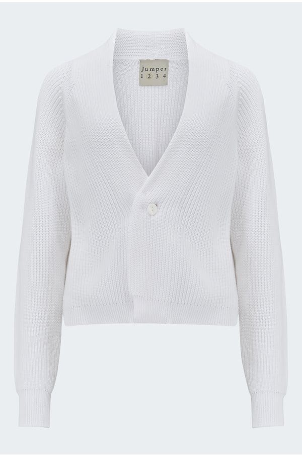 cotton rib cardigan in white