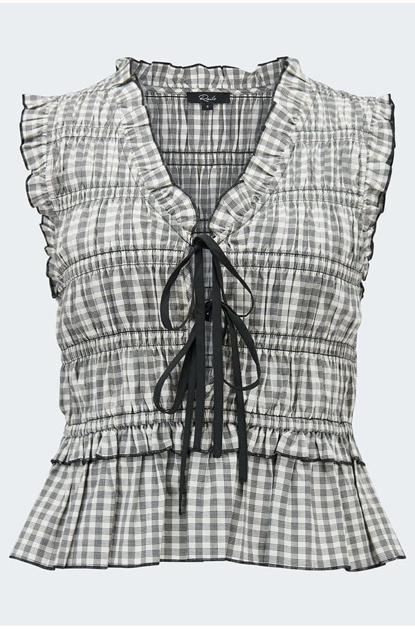 martine top in ivory jet gingham