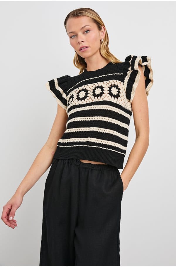 penelope knitted vest in black ivory stripe