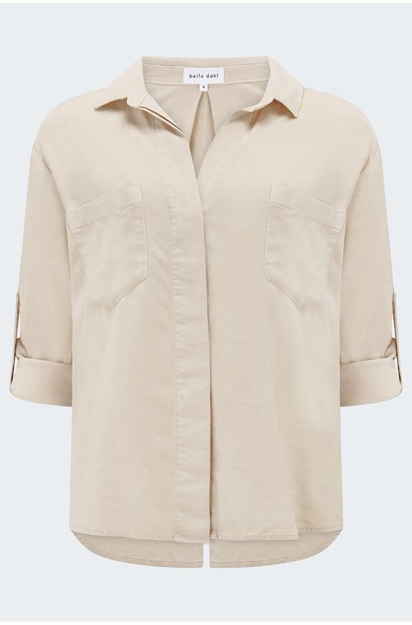 split back button down shirt in linen sand