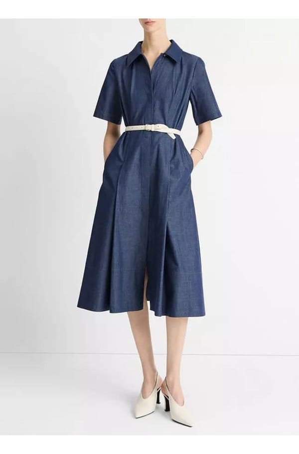 denim shirt dress in deep indigo