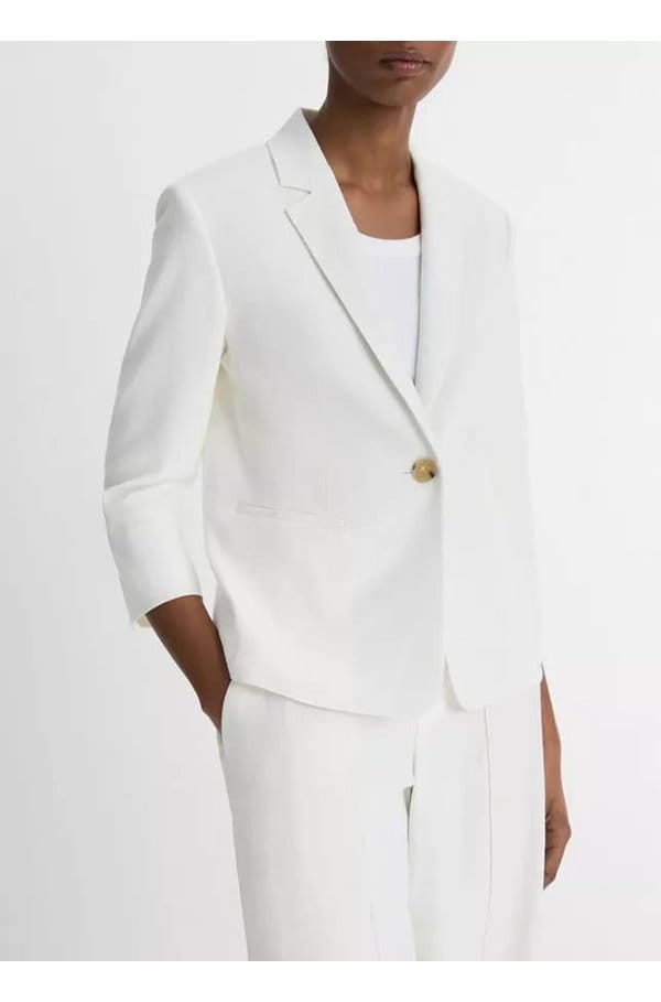 shrunken linen jacket in off white