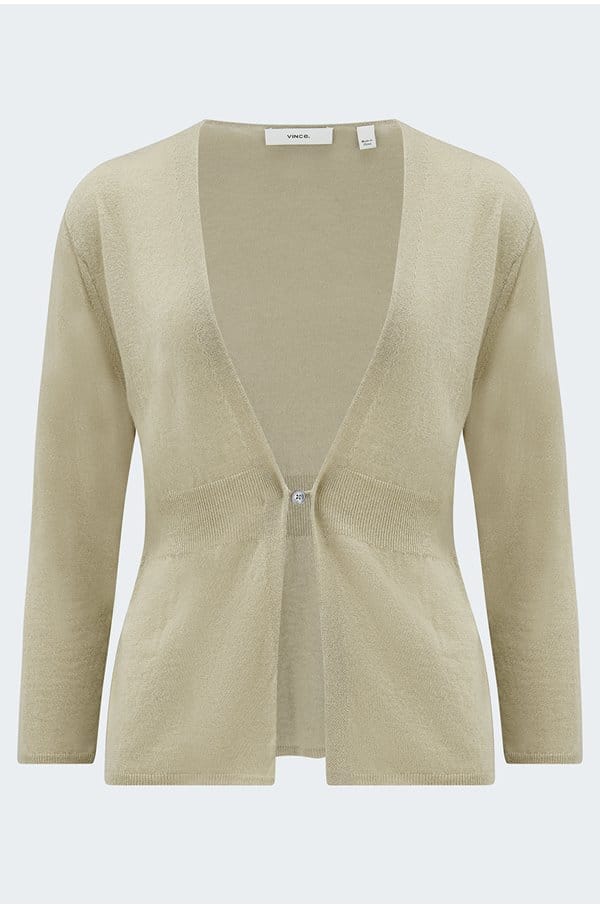 rib waist single button cardigan in mojave