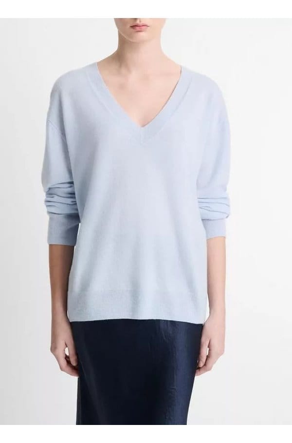 silk blend v neck sweater in aqua dew