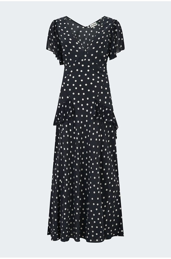 evie dress in bohemia spot deep navy