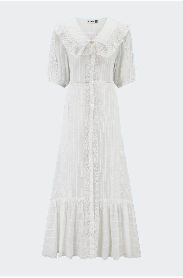 edina dress in embroidery white