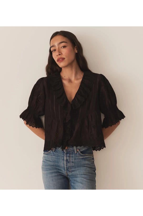 henri top in black eyelet