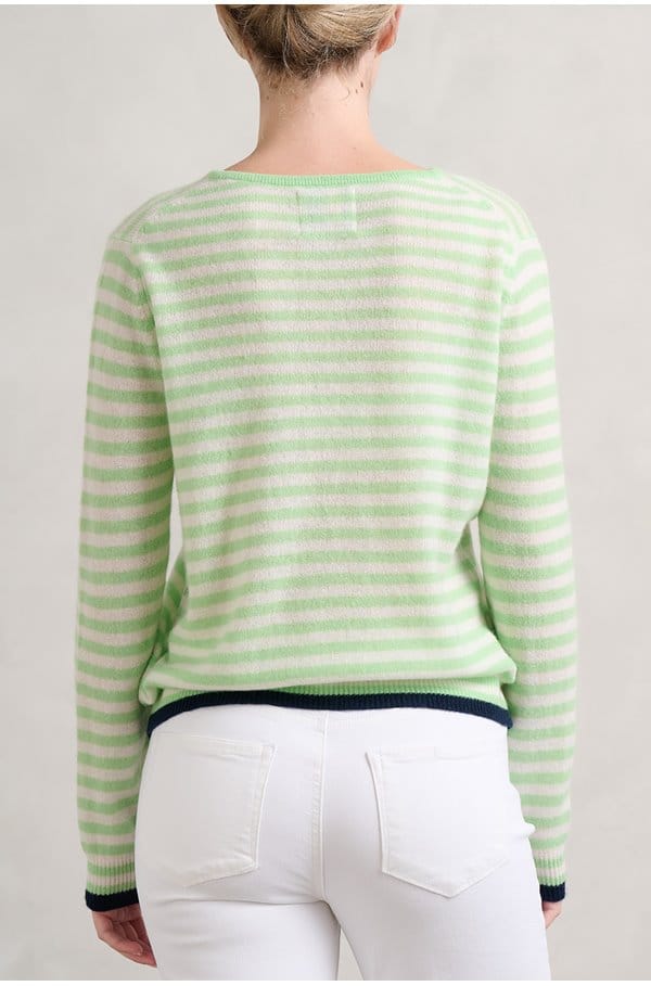 Trilogy Stores | Tipped Little Stripe Crew in Lime Cream Navy
